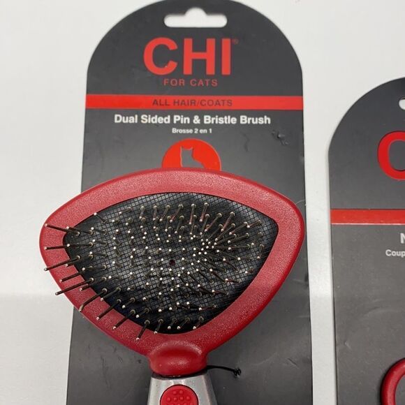 😻CHI FOR CATS ALL HAIR/Coats Dual sided pin&Bristle Brush & Nail scissors New - Picture 2 of 6